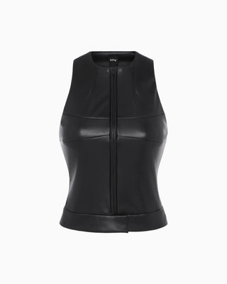 Faux Leather Zip Up Tank | Black