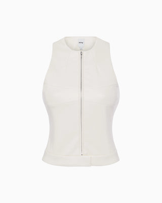 Faux Leather Zip Up Tank | Chalk