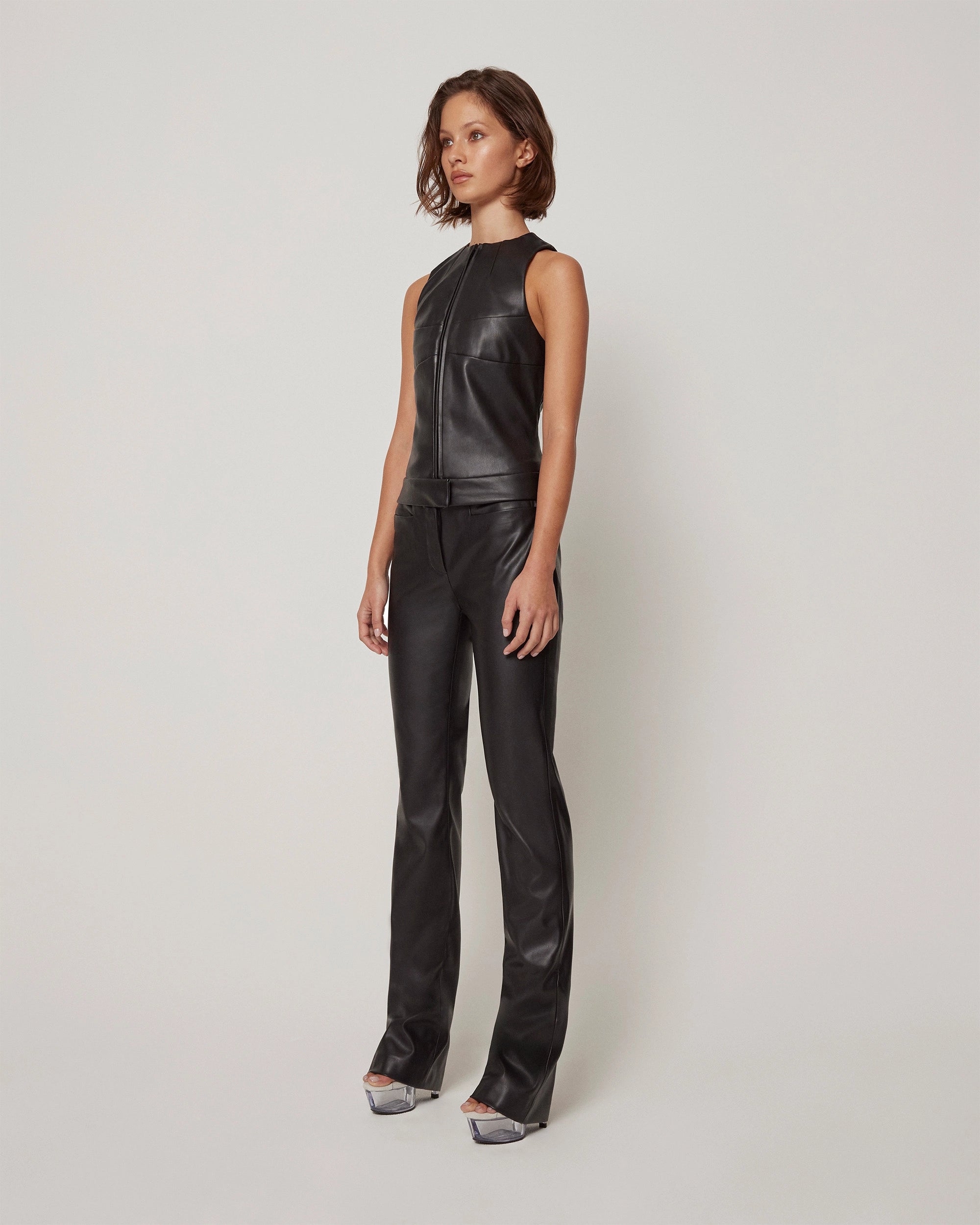 Faux Leather Zip Up Tank | Black – Khy Faux Leather Zip Up Tank | Black – Khy