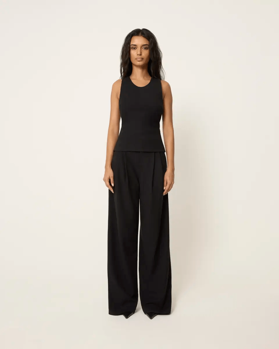 Pleated Wide Leg Trouser | Black