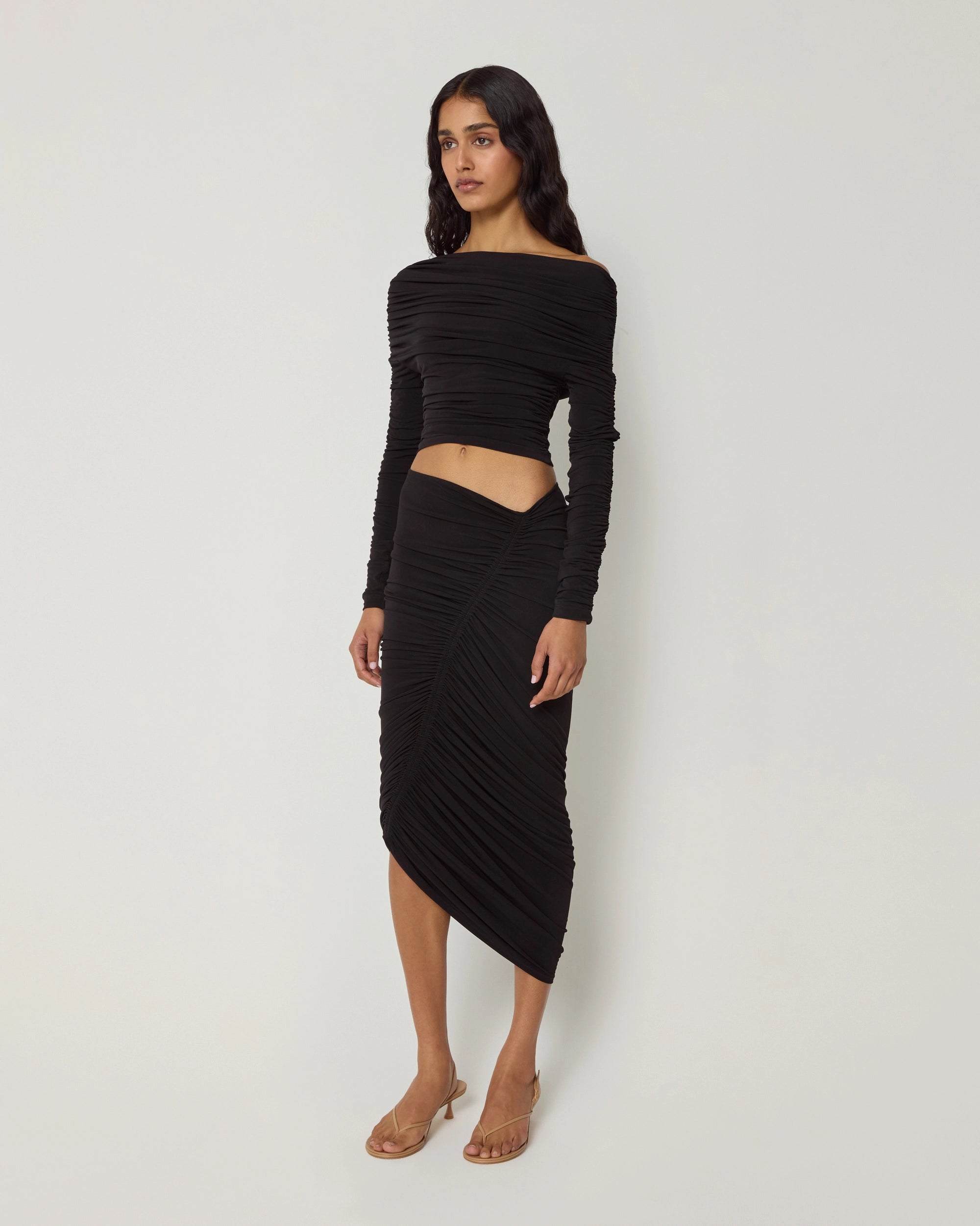 Asymmetrical Ruched Skirt Black Khy