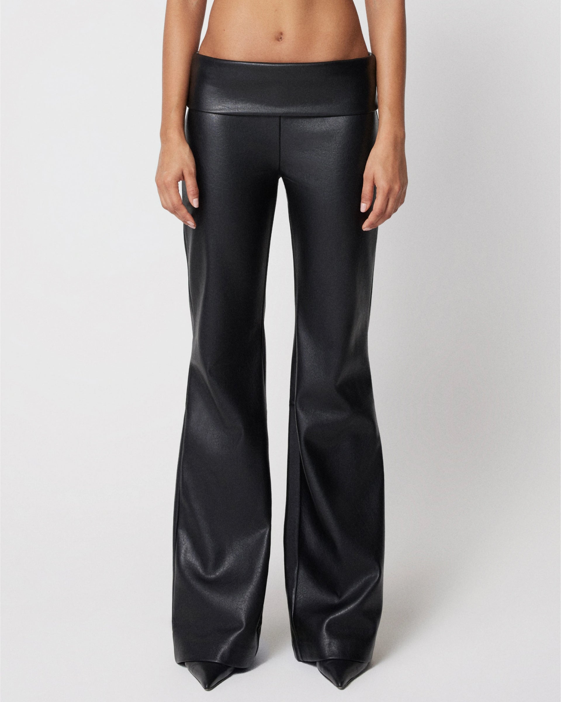 Black Faux Leather Low Rise Foldover Pant | Khy