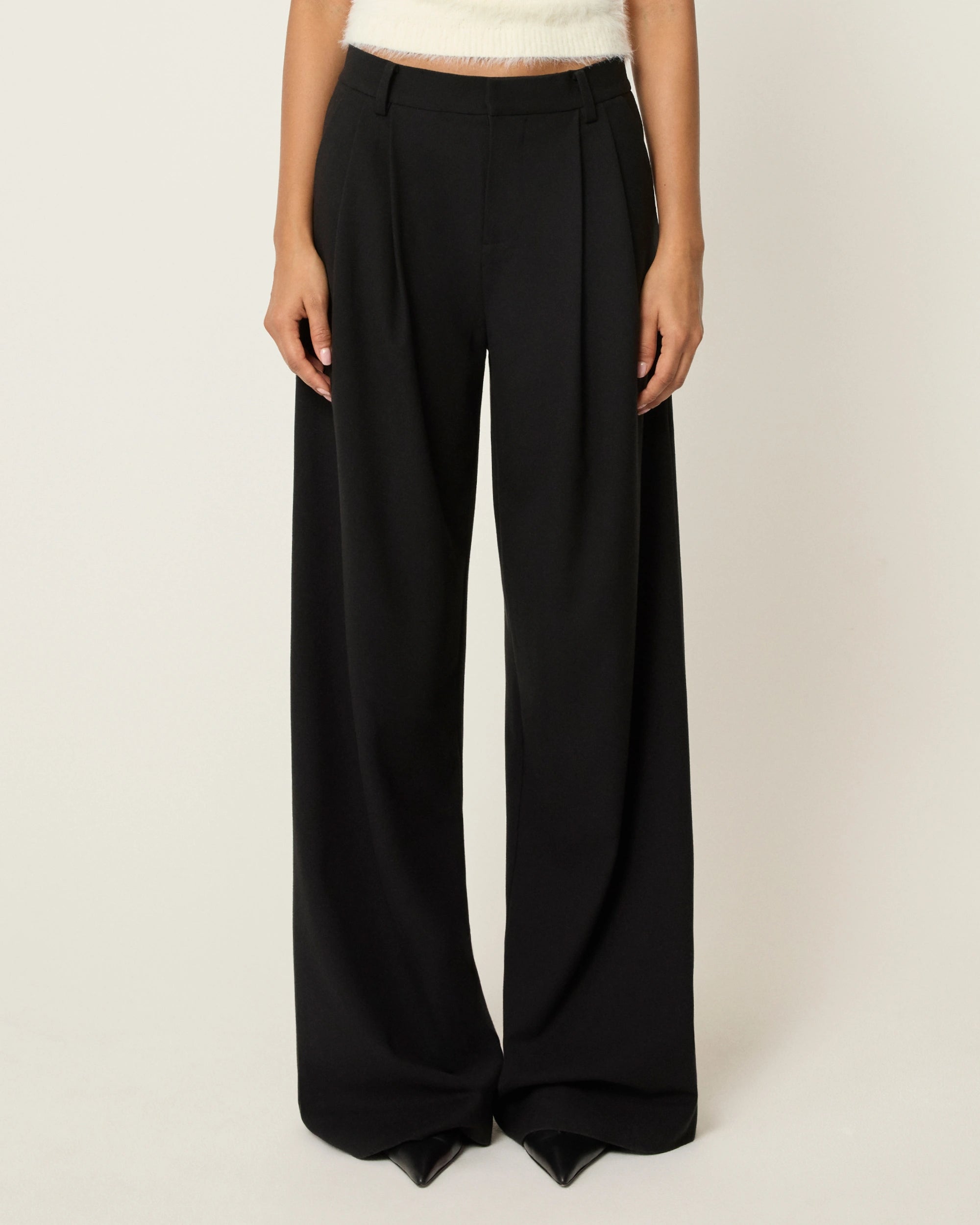 Pleated Wide Leg Trouser Black – Khy