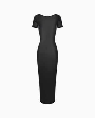 Mesh Scoop Neck Maxi Dress | Black