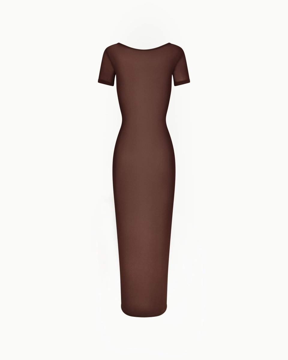 Mesh Scoop Neck Maxi Dress | Chocolate