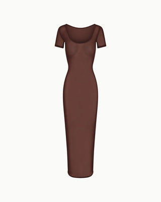 Mesh Scoop Neck Maxi Dress | Chocolate