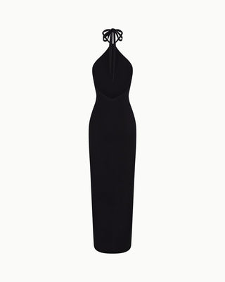 Soft Stretch Halter Maxi Dress | Black