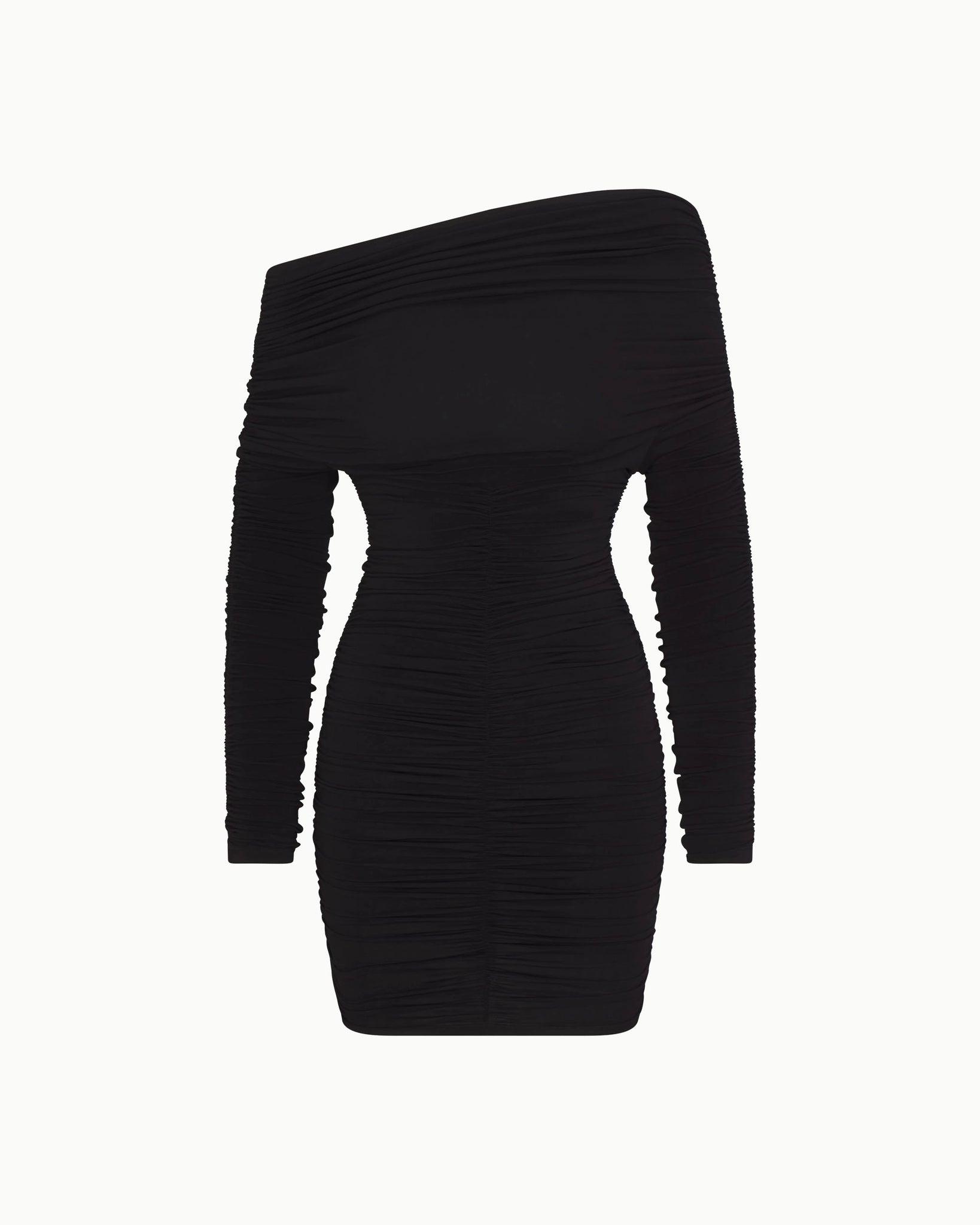 off the shoulder long sleeve black bodycon dress Black Ruched Mini Dress Long Sleeve