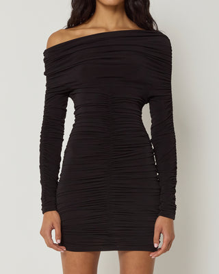 Black Ruched Mini Dress Long Sleeve | Khy Black Ruched Mini Dress Long Sleeve | Khy