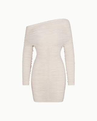 Cream Long Sleeve Ruched Dress Mini | Khy Cream Long Sleeve Ruched Dress Mini | Khy