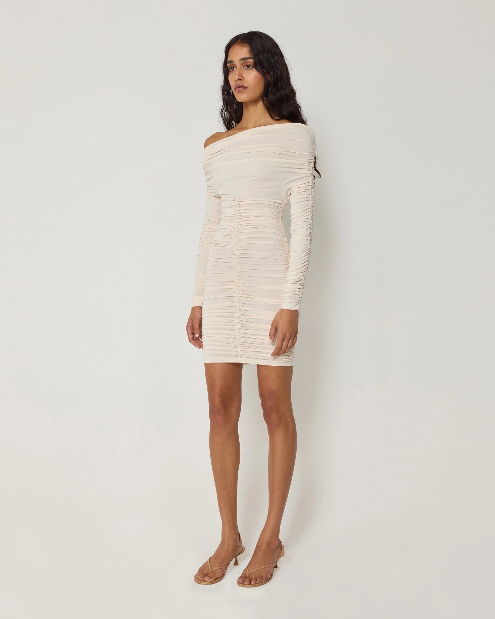 Cream Long Sleeve Ruched Dress Mini | Khy Cream Long Sleeve Ruched Dress Mini | Khy