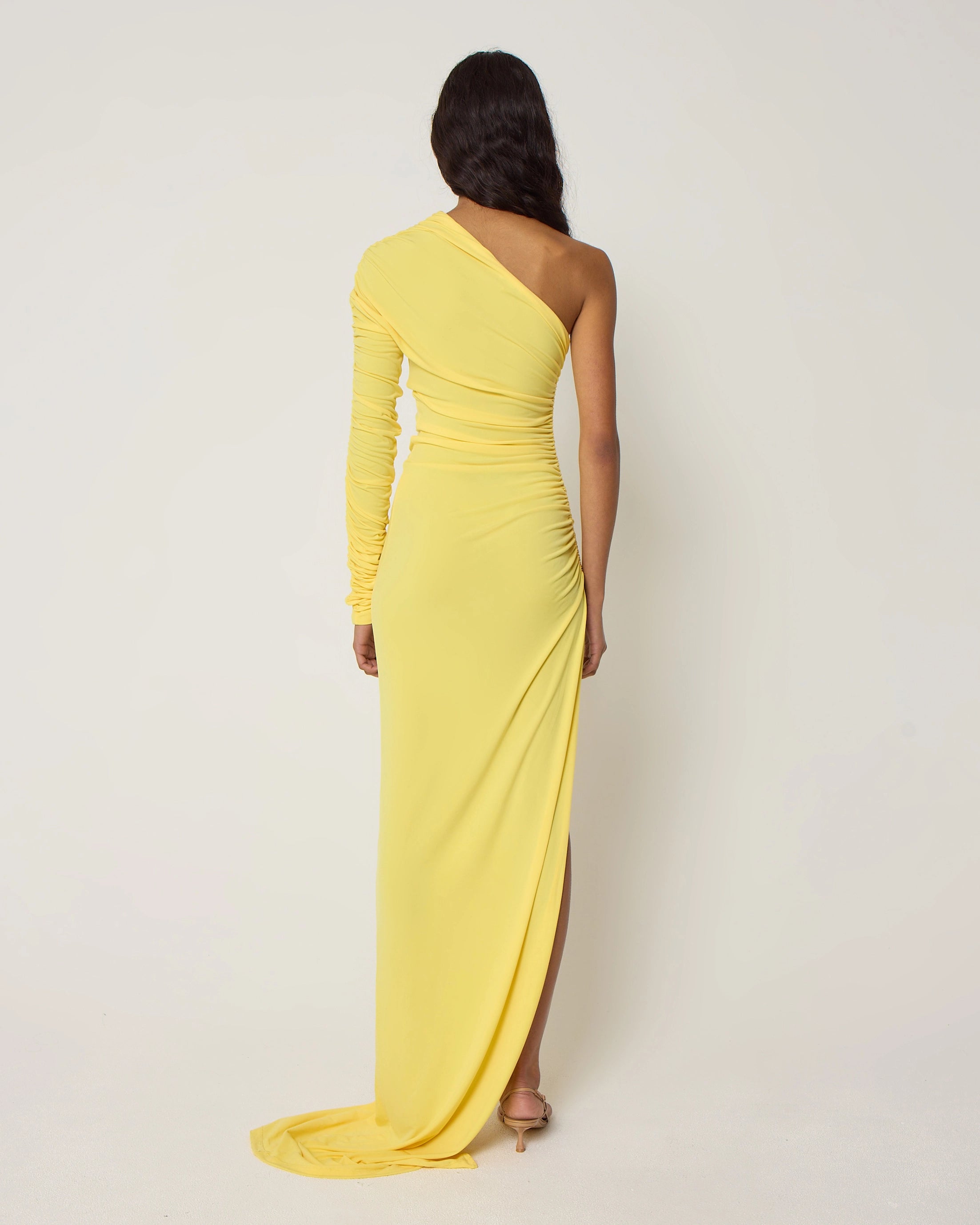 One Shoulder Ruched Gown | Golden