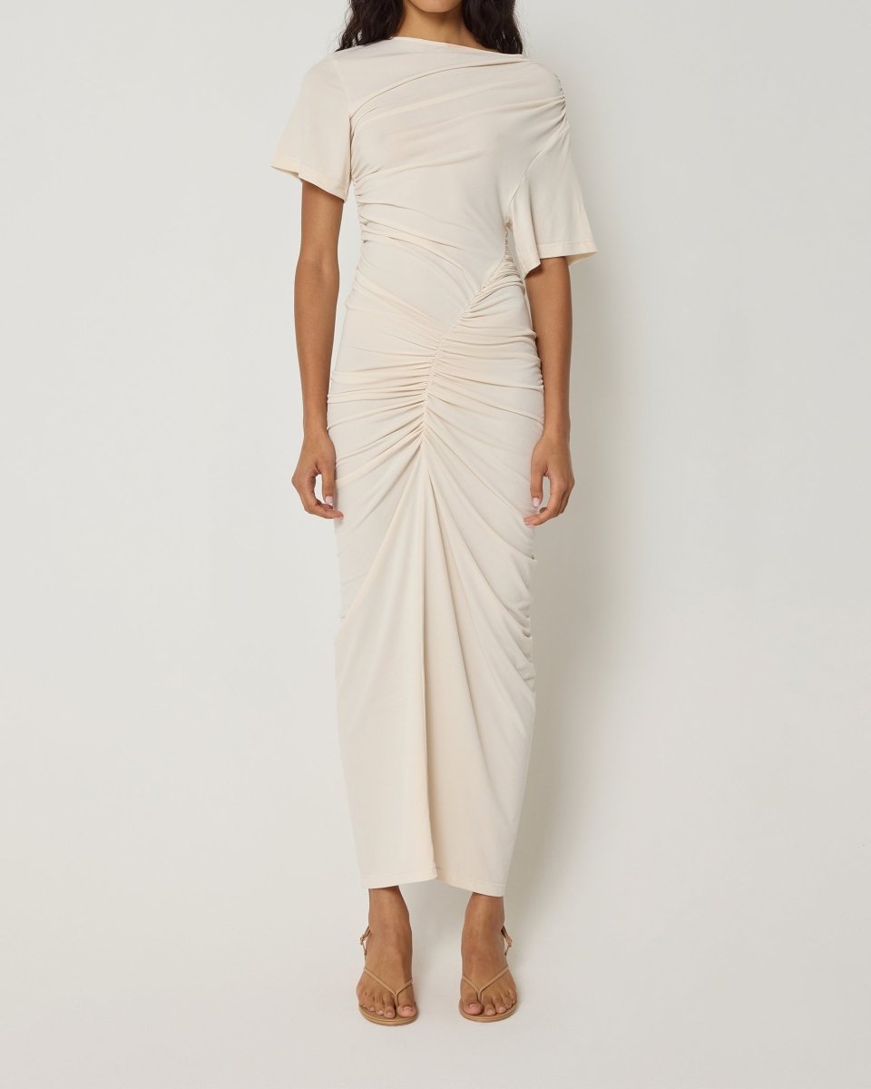 Asymmetrical Ruched Slit Dress