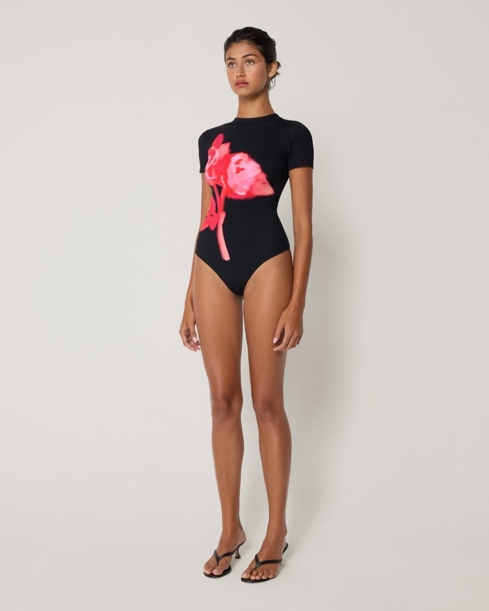Smooth Stretch Open Back Bodysuit | Black Peony