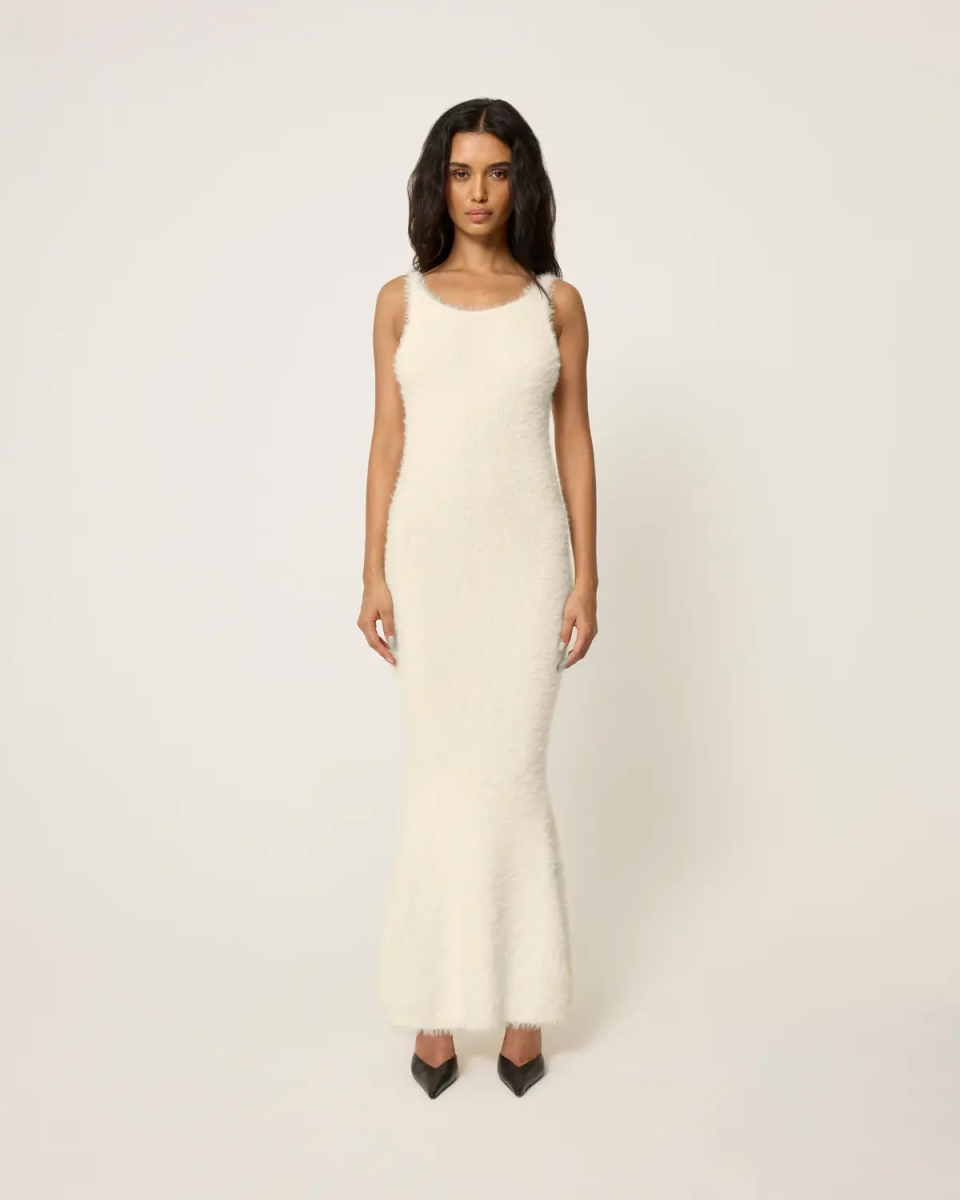 Knit Low Back Dress | Cream