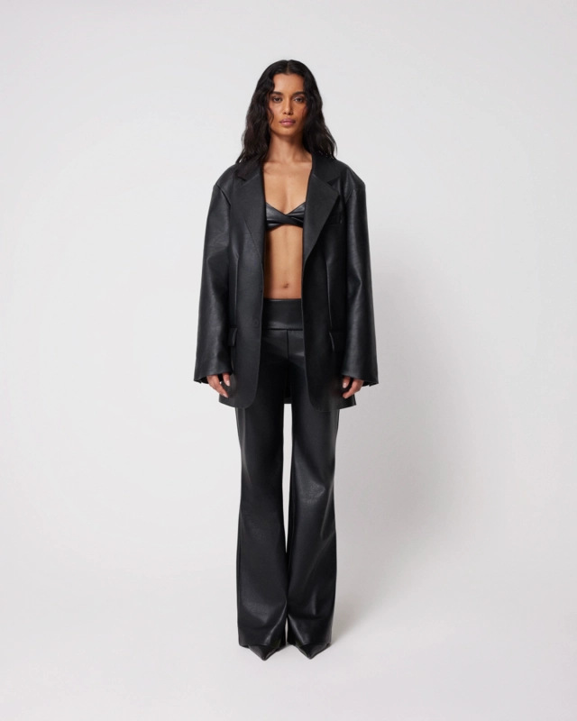 Faux Leather Low Rise Foldover Pant | Black – Khy Faux Leather Low Rise Foldover Pant | Black – Khy