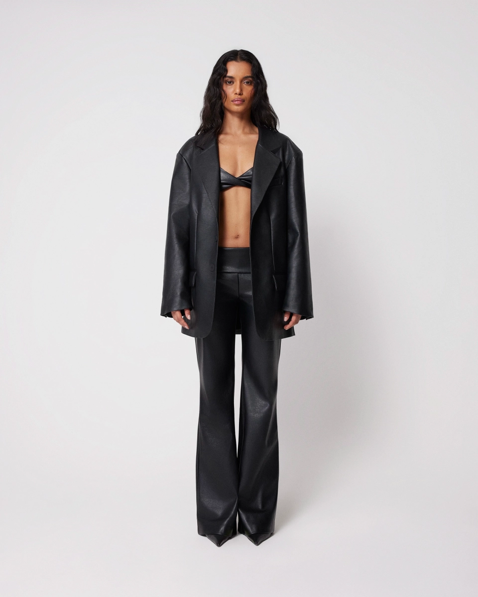 Faux Leather Oversized Blazer | Black
