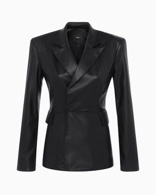Faux Leather Blazer | Black