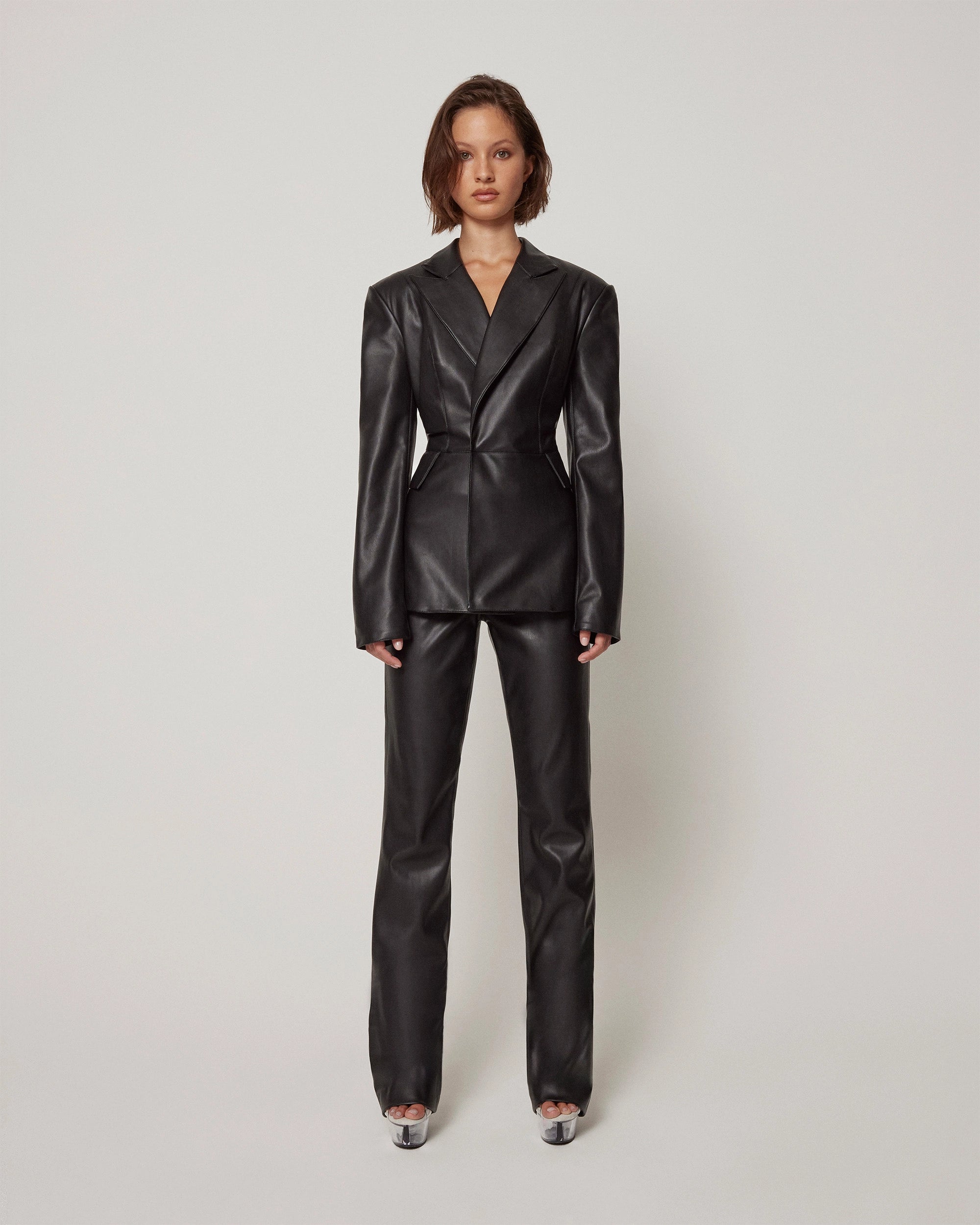 Black Faux Leather Blazer Stretch Fitted | Khy Black Faux Leather Blazer Stretch Fitted | Khy