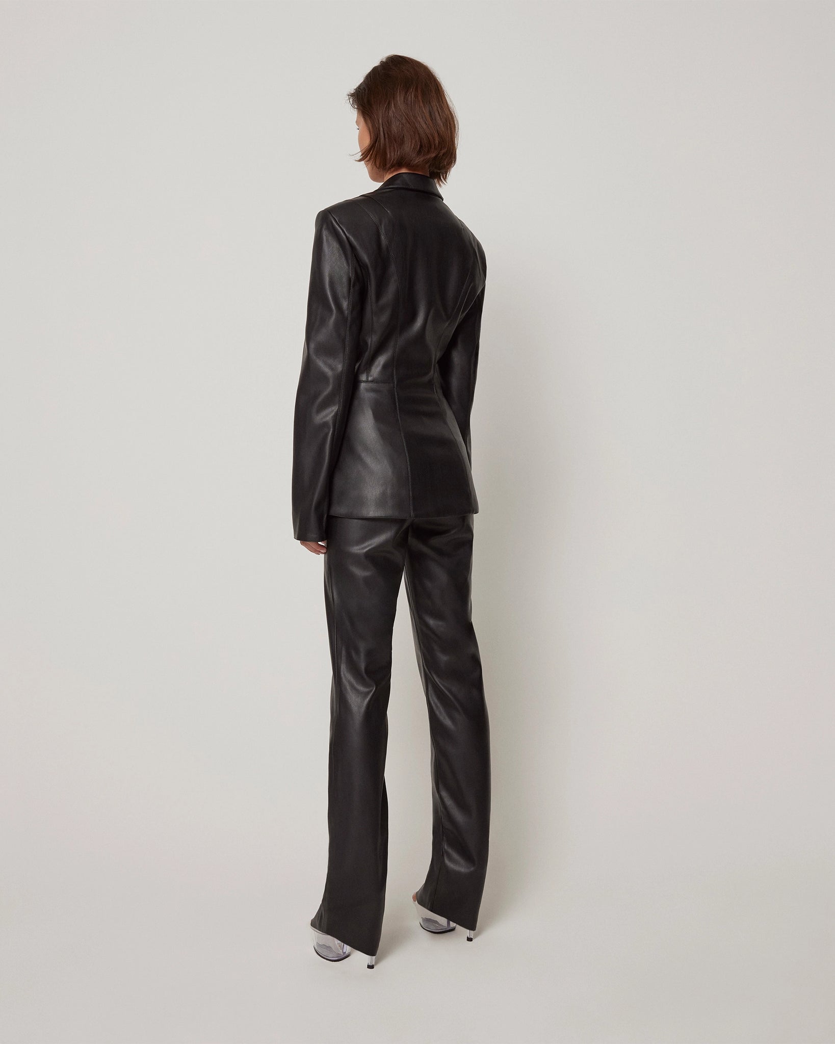 Black Faux Leather Blazer Stretch Fitted | Khy