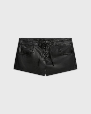 Tied Up Micro Shorts | Black Leather