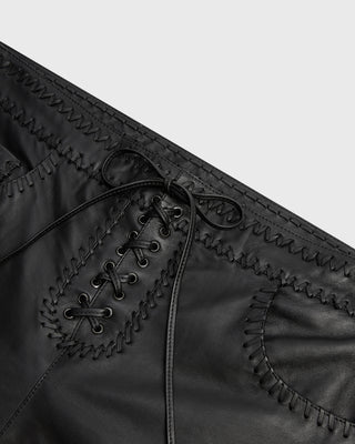 Tied Up Micro Shorts | Black Leather