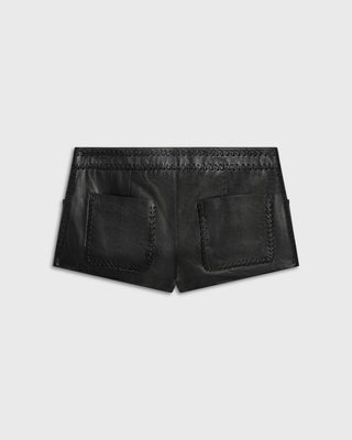 Tied Up Micro Shorts | Black Leather