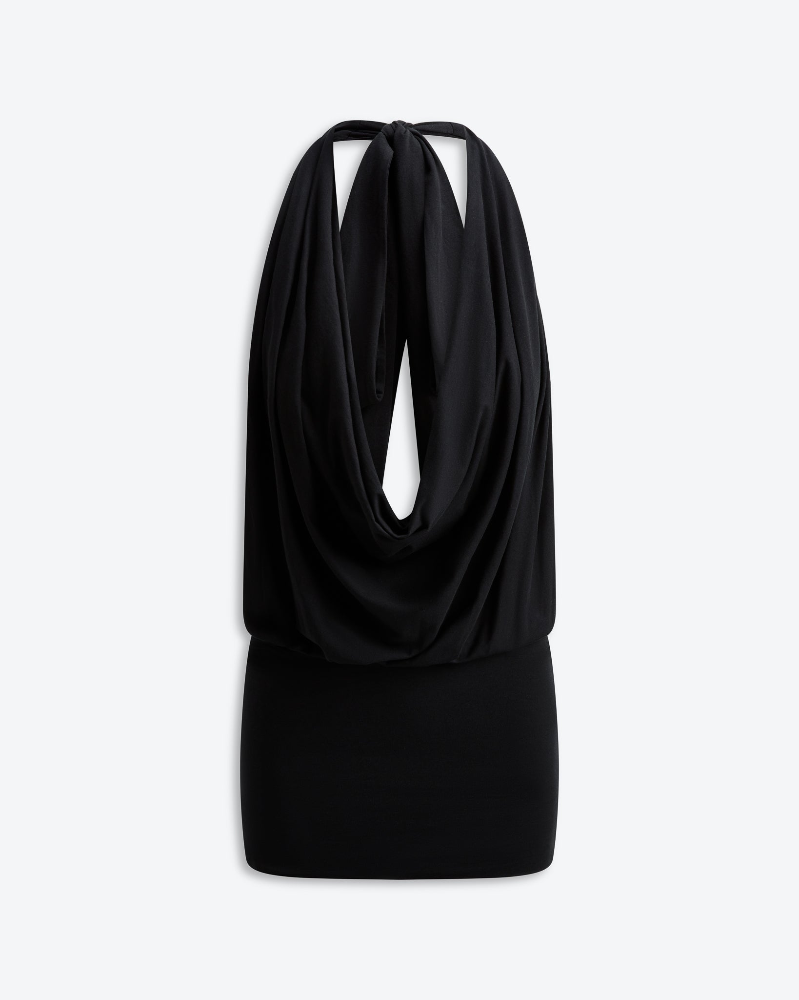 cowl neck halter mini dress Rooftop Mini Dress in Black