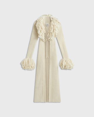 Fringe Robe Wool Cardigan | Ivory