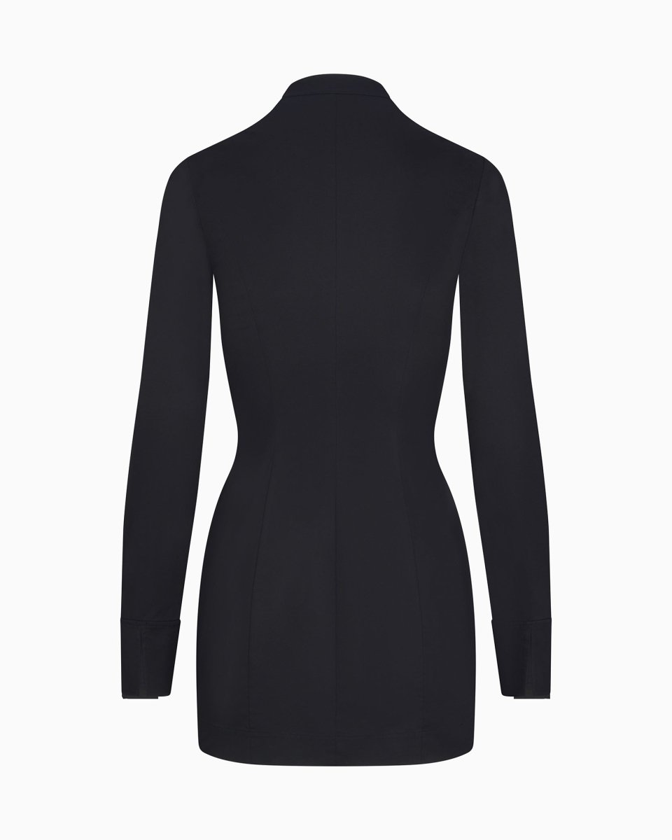 black poplin dress mini Black Poplin Zip Mini Dress Stretch