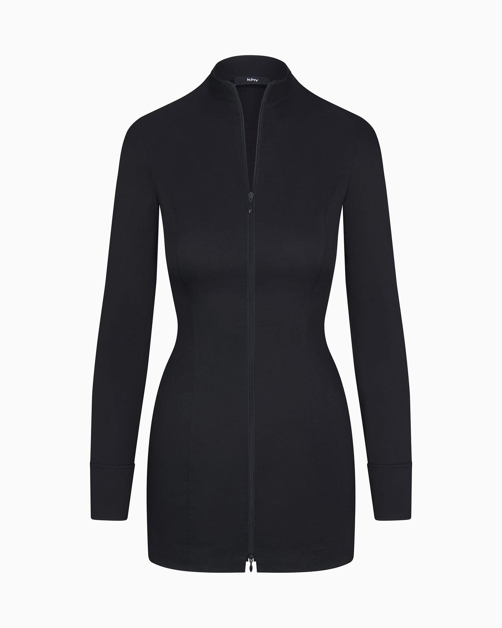 Black Poplin Zip Mini Dress Stretch Black Poplin Zip Mini Dress Stretch