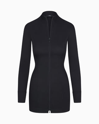 Poplin Zip Mini Dress | Black