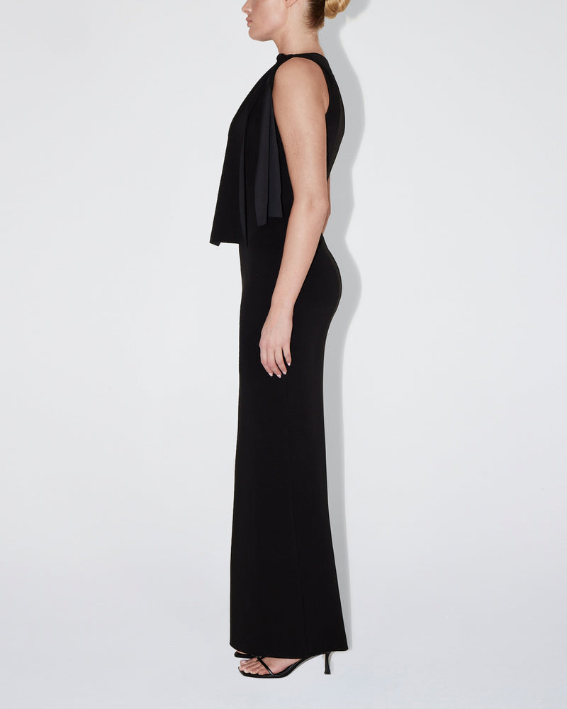 Sueded Stretch Knotted Maxi Dress | Black