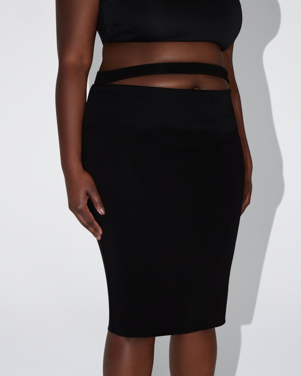Sueded Stretch Cutout Skirt | Black