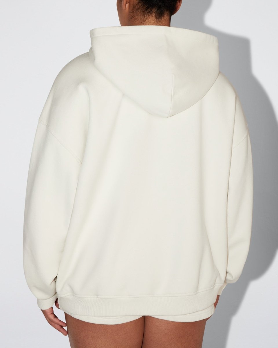 Fleece Oversized Zip Hoodie | Ecru
