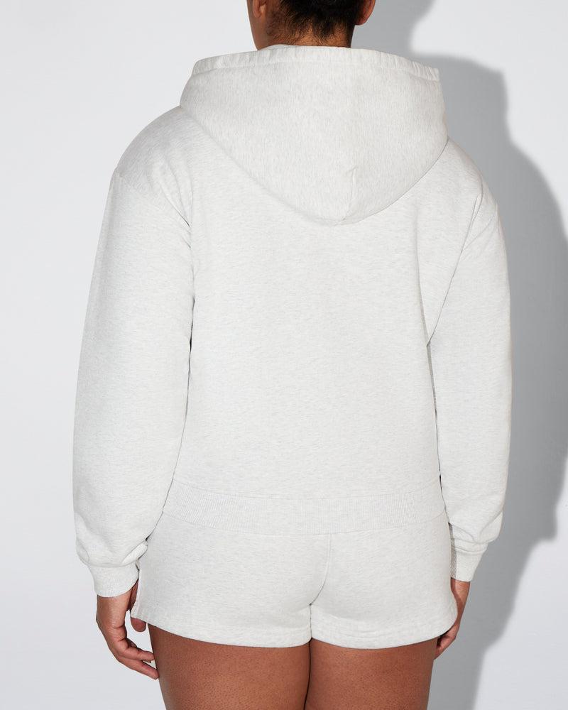 Fleece Zip Hoodie with Oversized Hood | Light Heather Grey