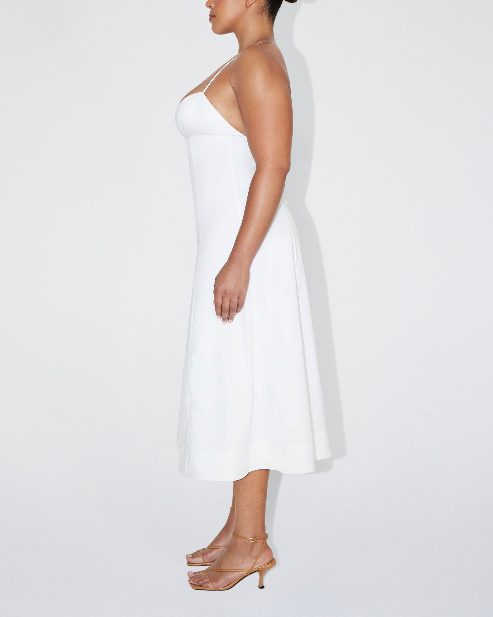 white poplin midi dress White Poplin Low Back Midi Dress Stretch