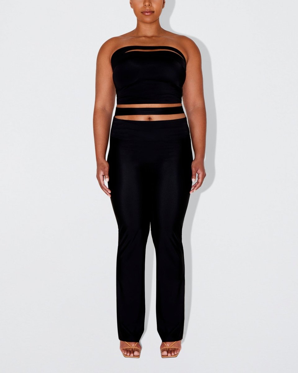 Sleek Stretch Cutout Foldover Pant | Black