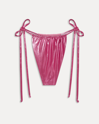 Tia String Metallic Bikini Bottom | Pink Chrome