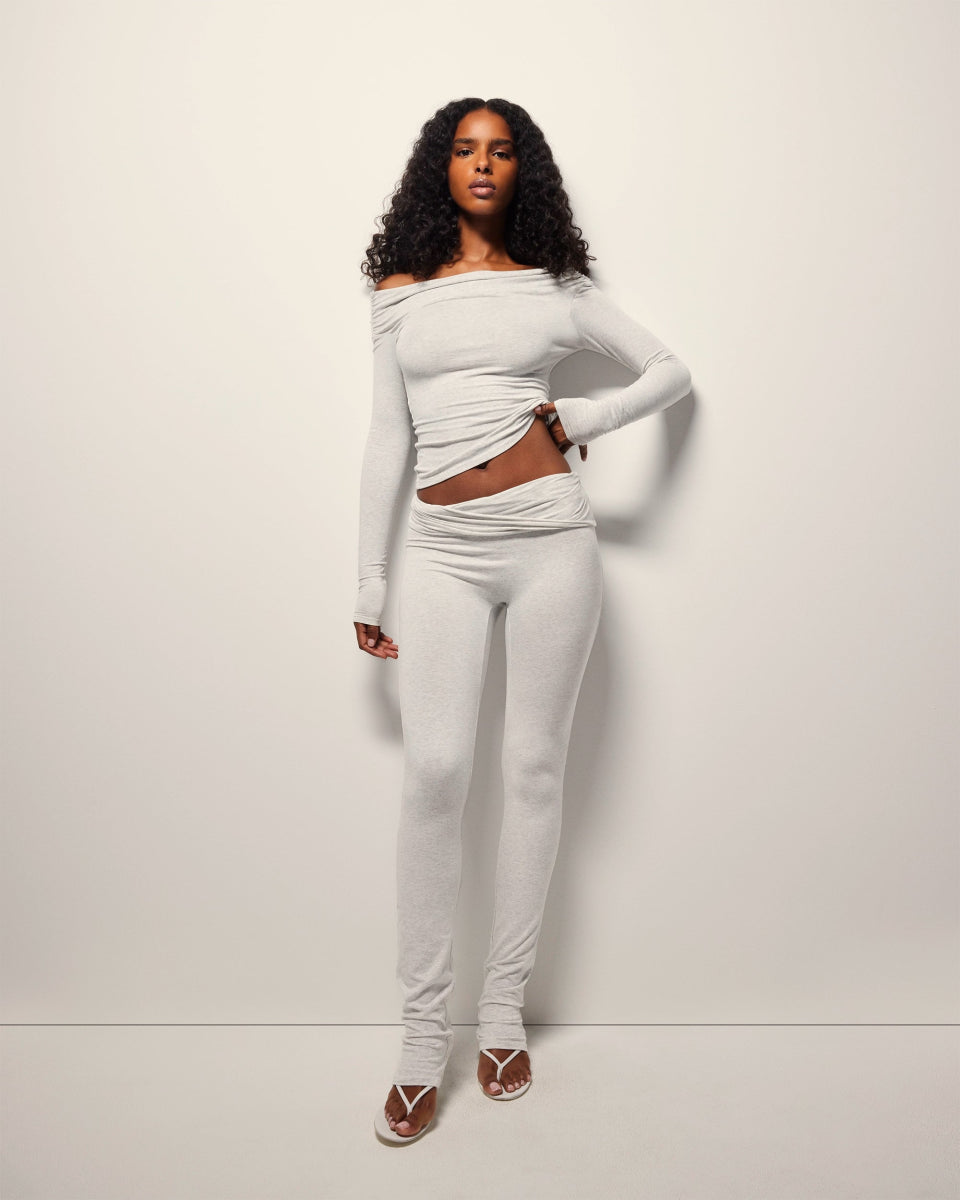 Asymmetrical Foldover Leggings | Heather Grey