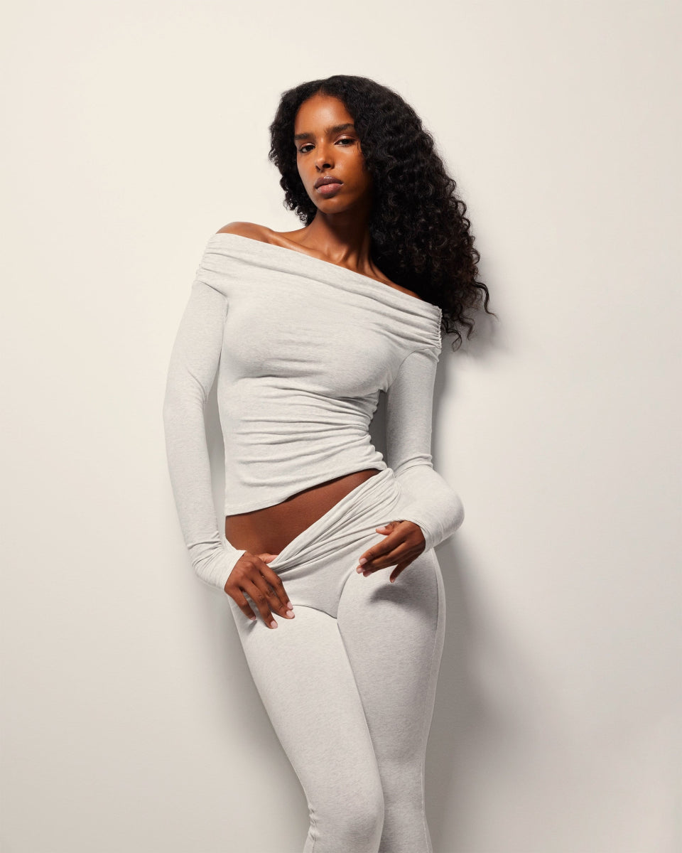 Asymmetrical Foldover Leggings | Heather Grey