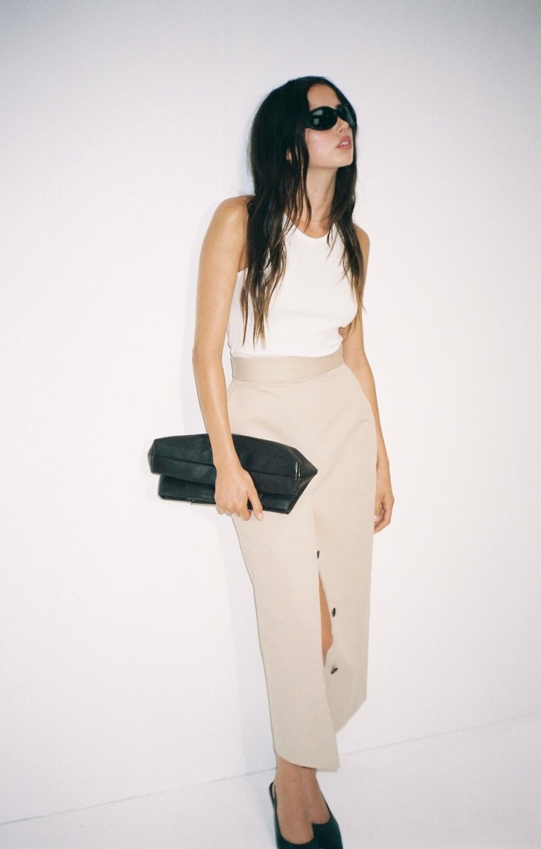 Button Front Maxi Skirt | Taupe