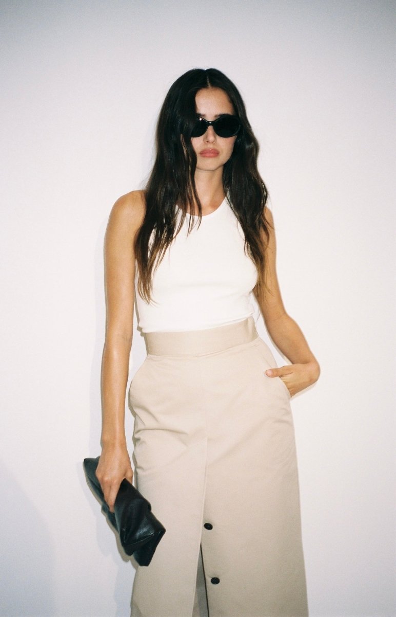 Button Front Maxi Skirt | Taupe