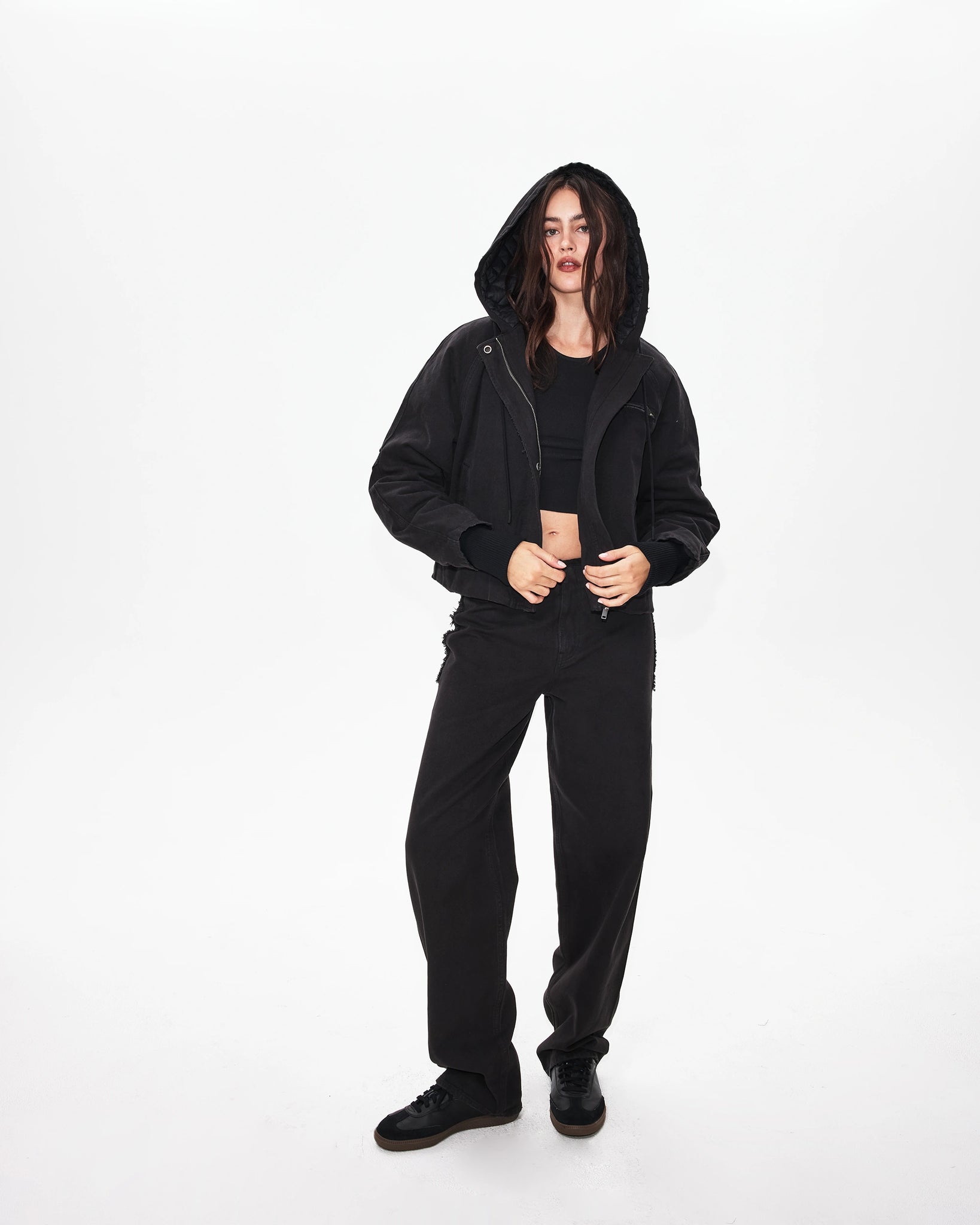 Black Canvas Hooded Jacket Quilted | Khy