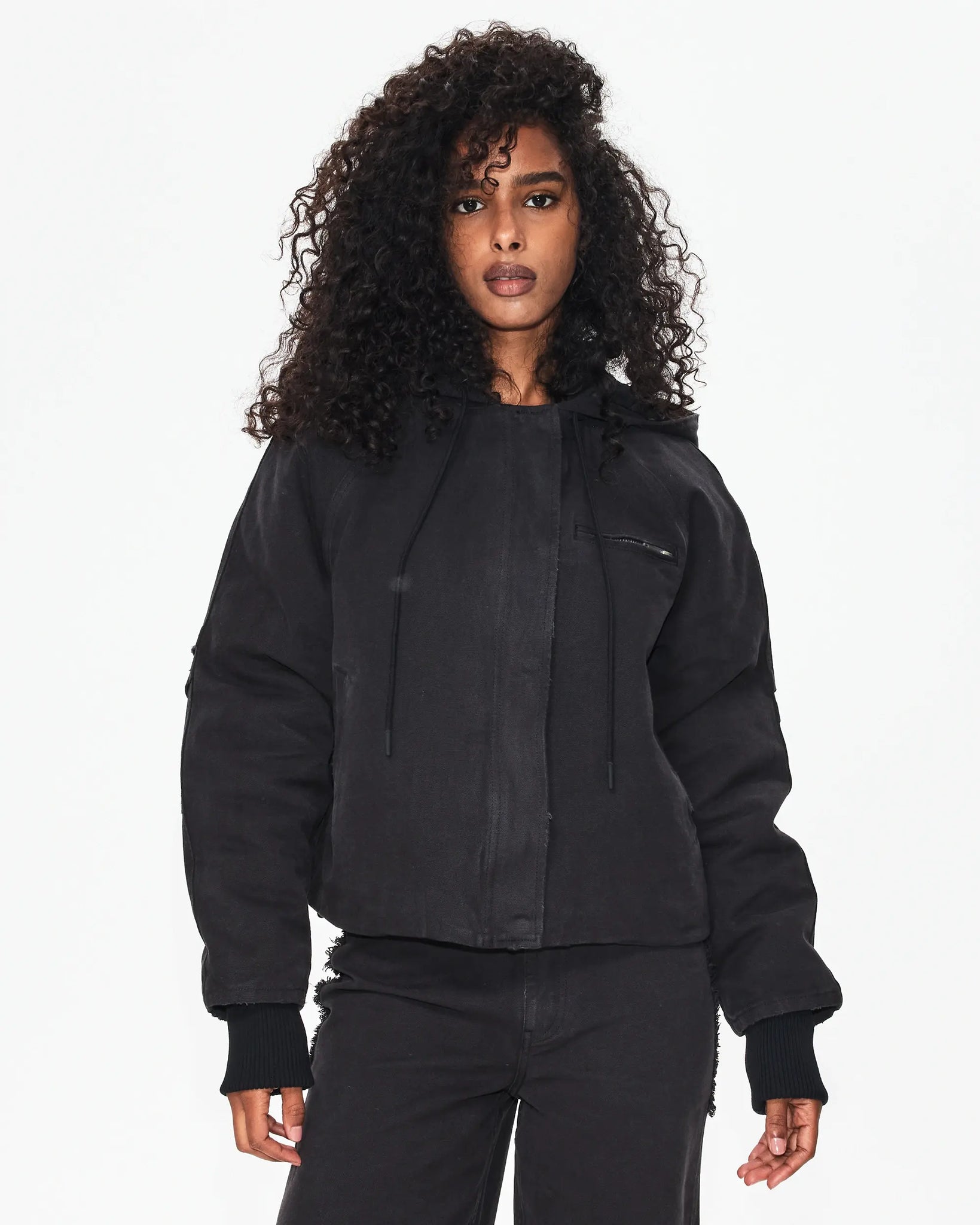 トップス WASHED CANVAS HOODED JACKET BLACK S Black Canvas Hooded Jacket Quilted | Khy