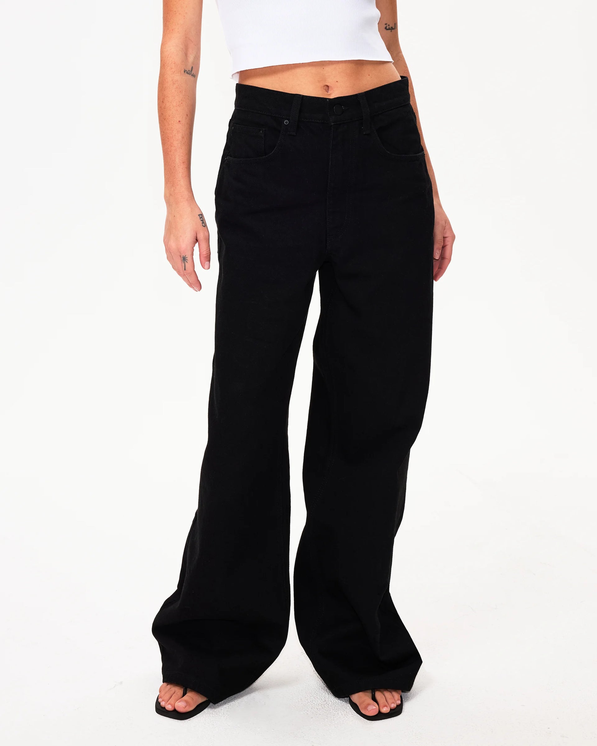 Black Low Rise Wide Leg Denim Jeans | Khy