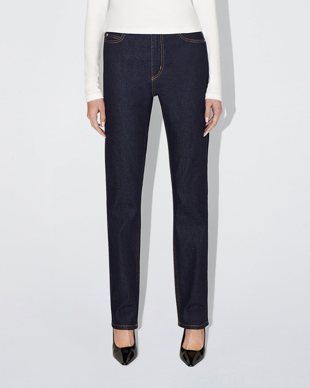 Dark Wash Straight Leg Mid Rise Jeans | Khy