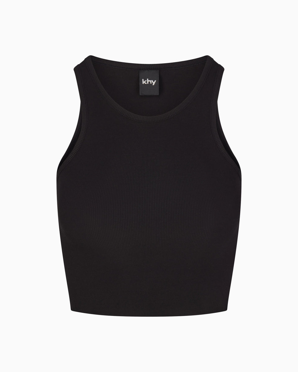Cropped Raw Hem Rib Tank | Black