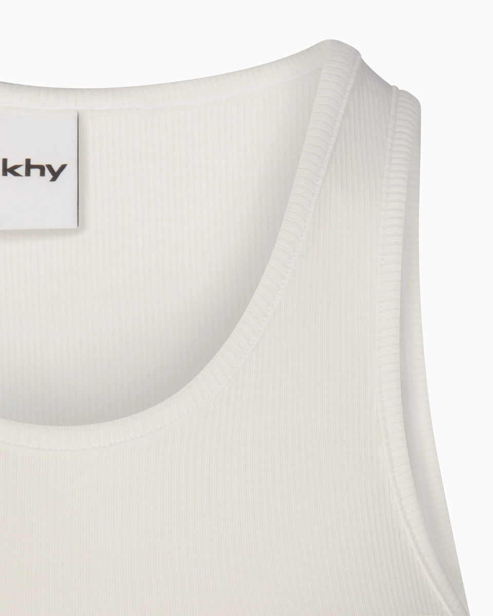 Cropped Raw Hem Rib Tank | Ecru