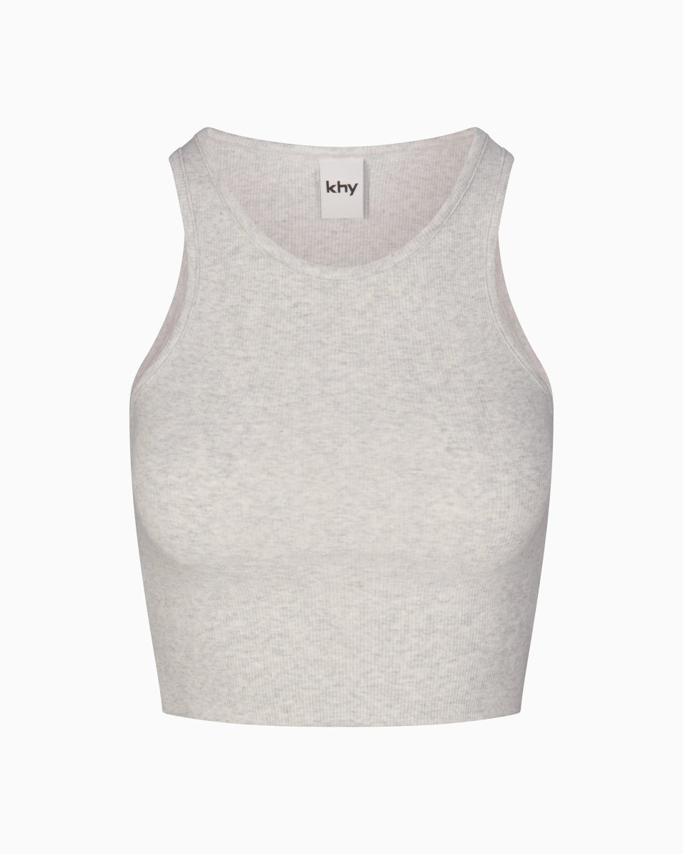Cropped Raw Hem Rib Tank | Light Heather Grey